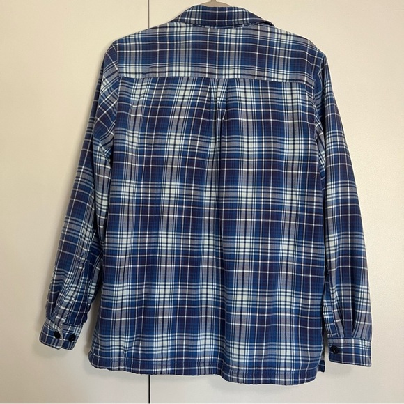 L.L. Bean Fleece Lined Long Sleeve Button Down Blue Plaid Shirt size medium - Picture 2 of 11